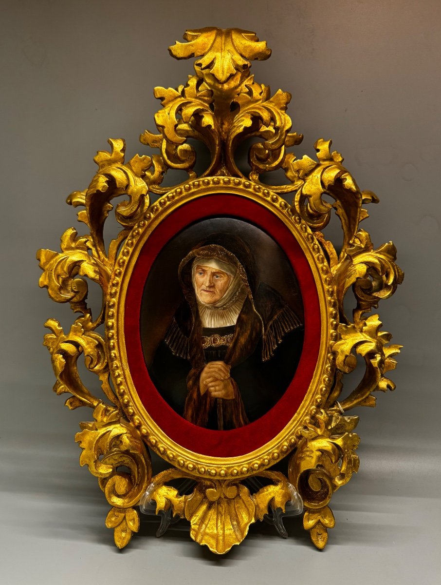 Painting On Porcelain. 19th Century. Frame H-55cm