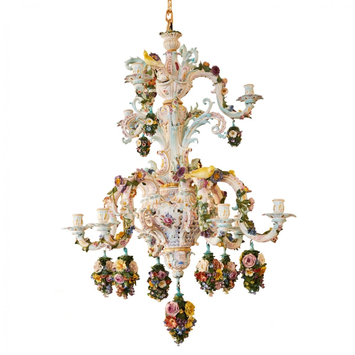 Delightful Porcelain Chandelier Meissen 1790, From The.residence Of King Alfonso XIII -photo-2