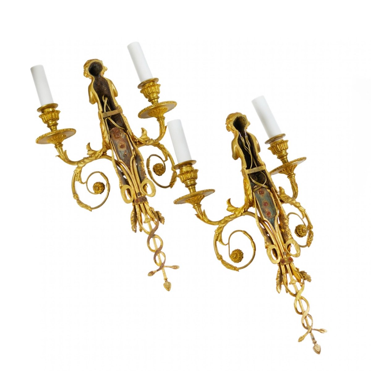 Pair Of French Gilt Bronze Sconces, Louis XVI Style, 19th Century.-photo-3