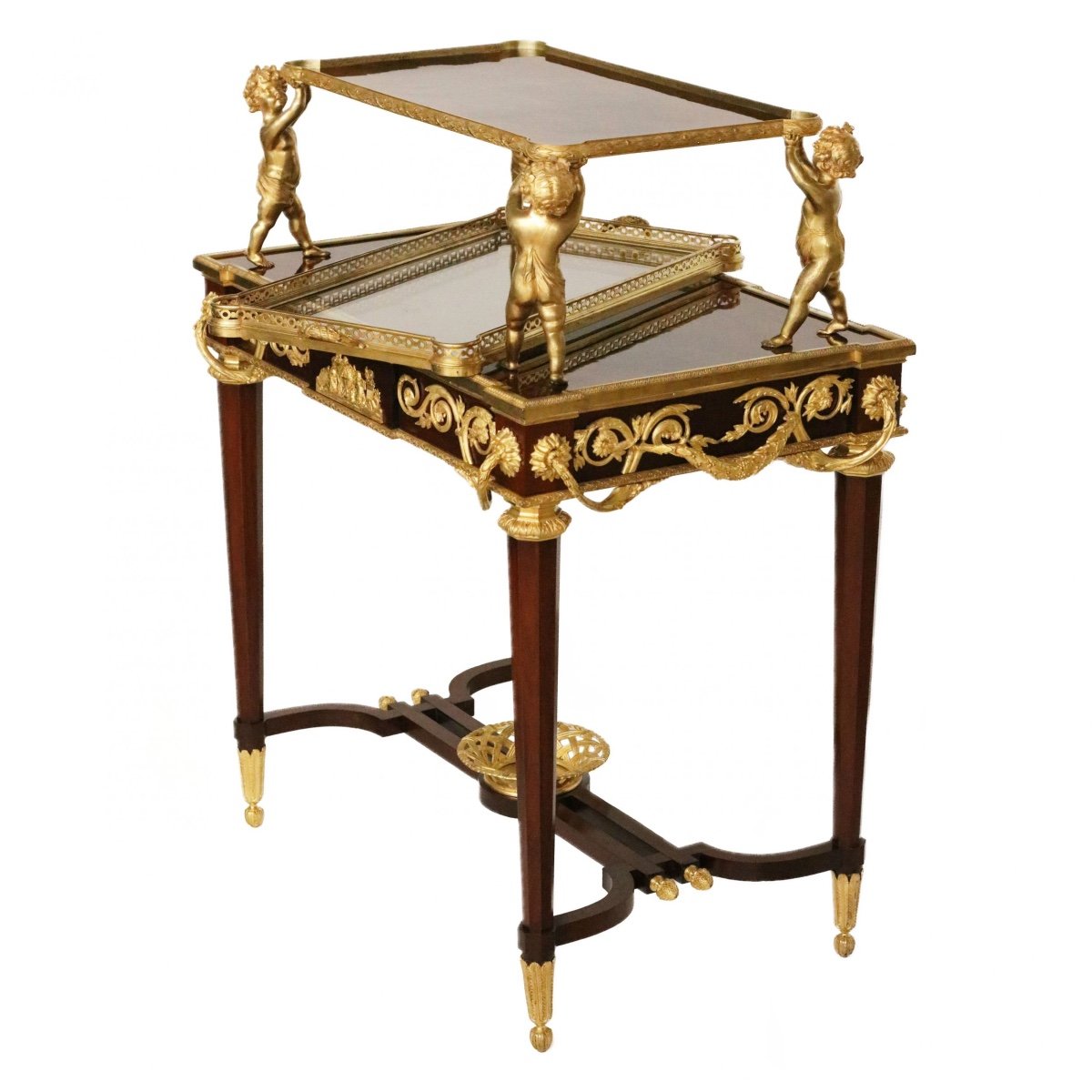 Two-tier Tea Table With Attributes In The Louis XVI Style, Modeled By Francois Lincke. France-photo-4