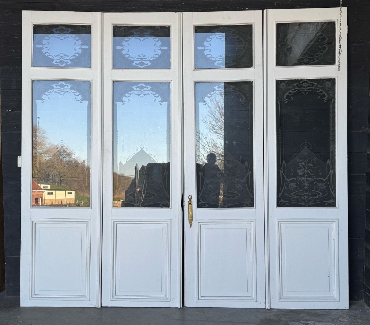 Ensemble De Portes Avec Verre Gravé Art Nouveau-photo-2