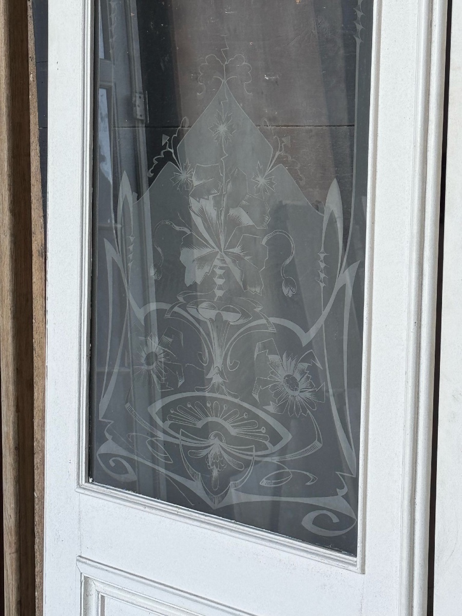 Ensemble De Portes Avec Verre Gravé Art Nouveau-photo-3