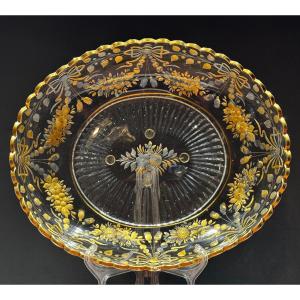 Large Magnificent Golden Glass Dish. L-33cm