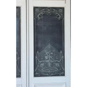 Set Of Doors With Art Nouveau Etched Glass