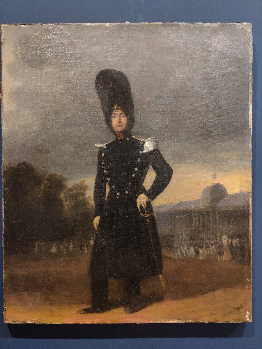 Lachaume De Gavaux Louis, Dit Cheret (1820-1882)portrait Of A Grenadier In Front Of The Military School-photo-2