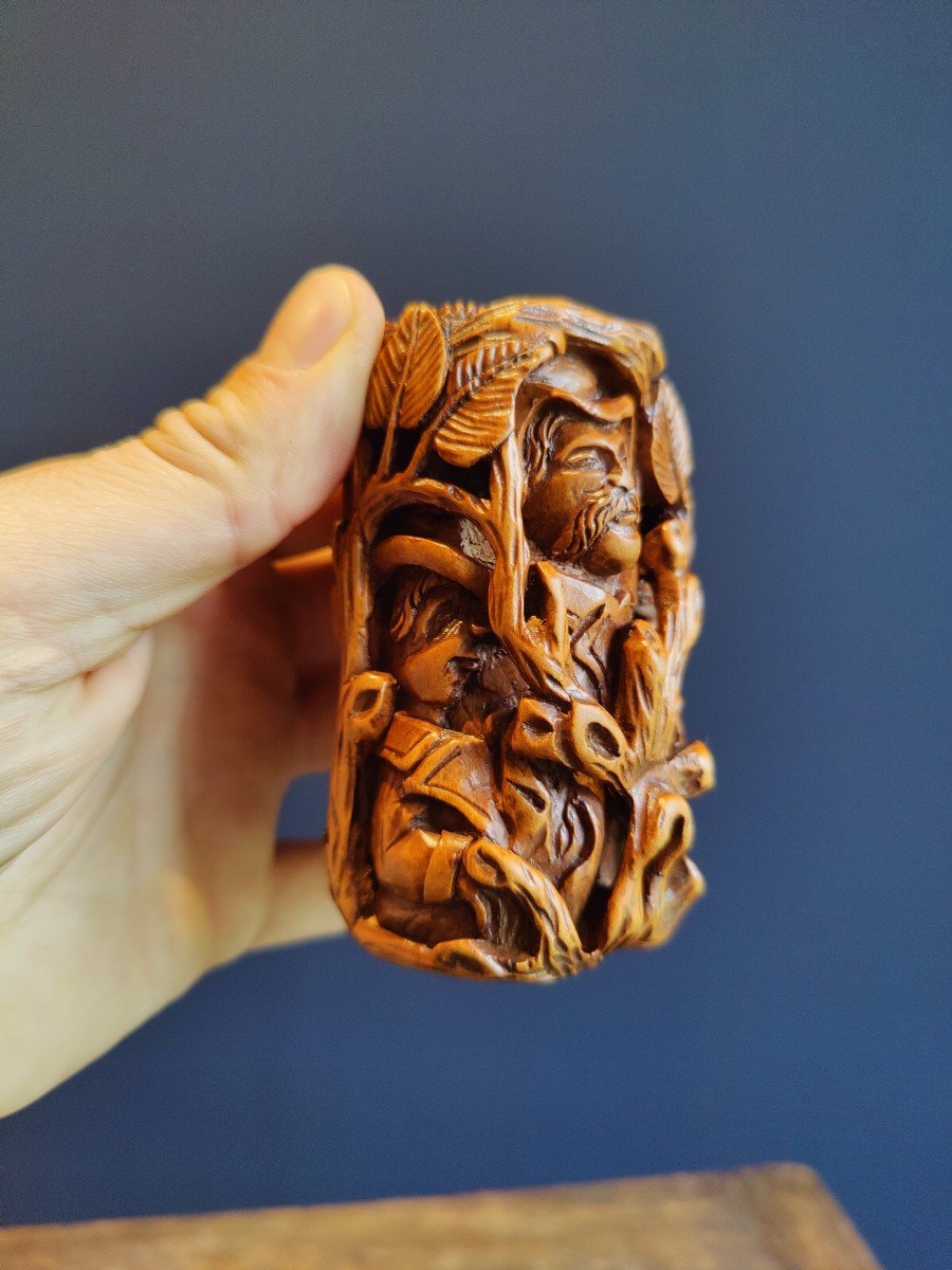 Exceptional Popular Art Snuff Box In Boxwood, 19th Century-photo-2