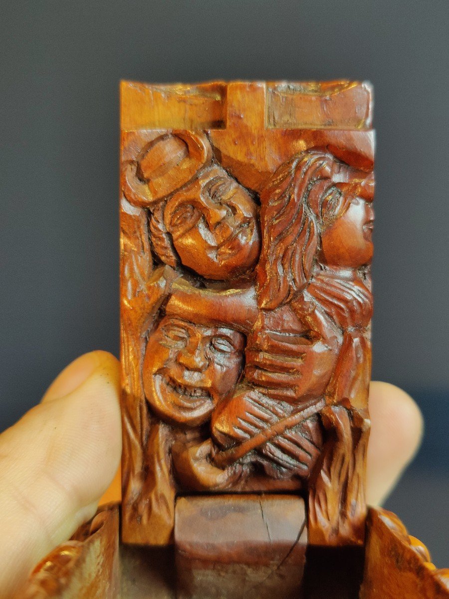 Exceptional Popular Art Snuff Box In Boxwood, 19th Century-photo-5