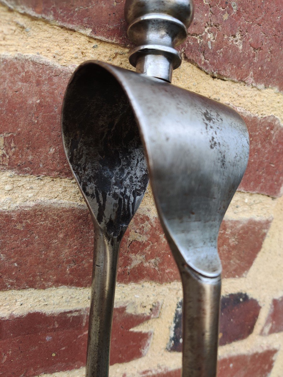 Large Wrought Iron Fireplace Shovel And Tongs 18th Century-photo-3