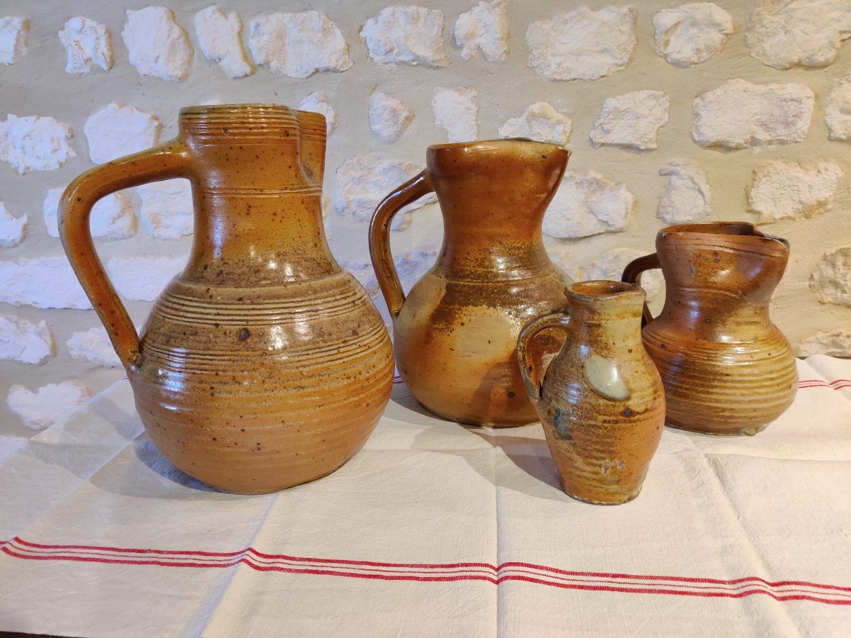 Four Martincamp Stoneware Pitchers, Early 19th Century