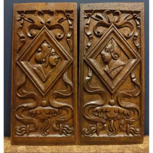 Pair Of Oak Panels, Loire Valley, 16th Century