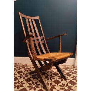 Modernist Side Or Garden Chair In Oak, France Circa 1950