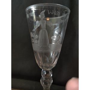 Engraved Stemmed Glass Alsace Or Germany 18th 