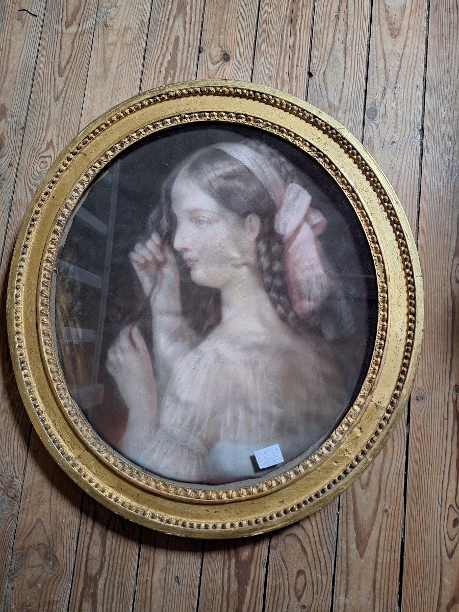 Pastel Portrait Of A Woman With A Braid, End Of The 18th Century