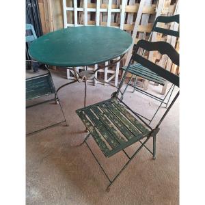 Garden Table. Wrought Iron 19th And 3 Iron Folding Chairs