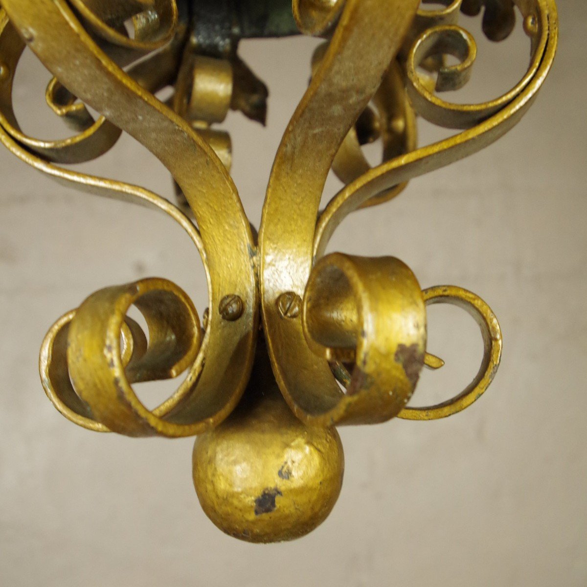 Large 19th Century Chandelier In Wrought And Riveted Iron Suspension Light Fixture-photo-1