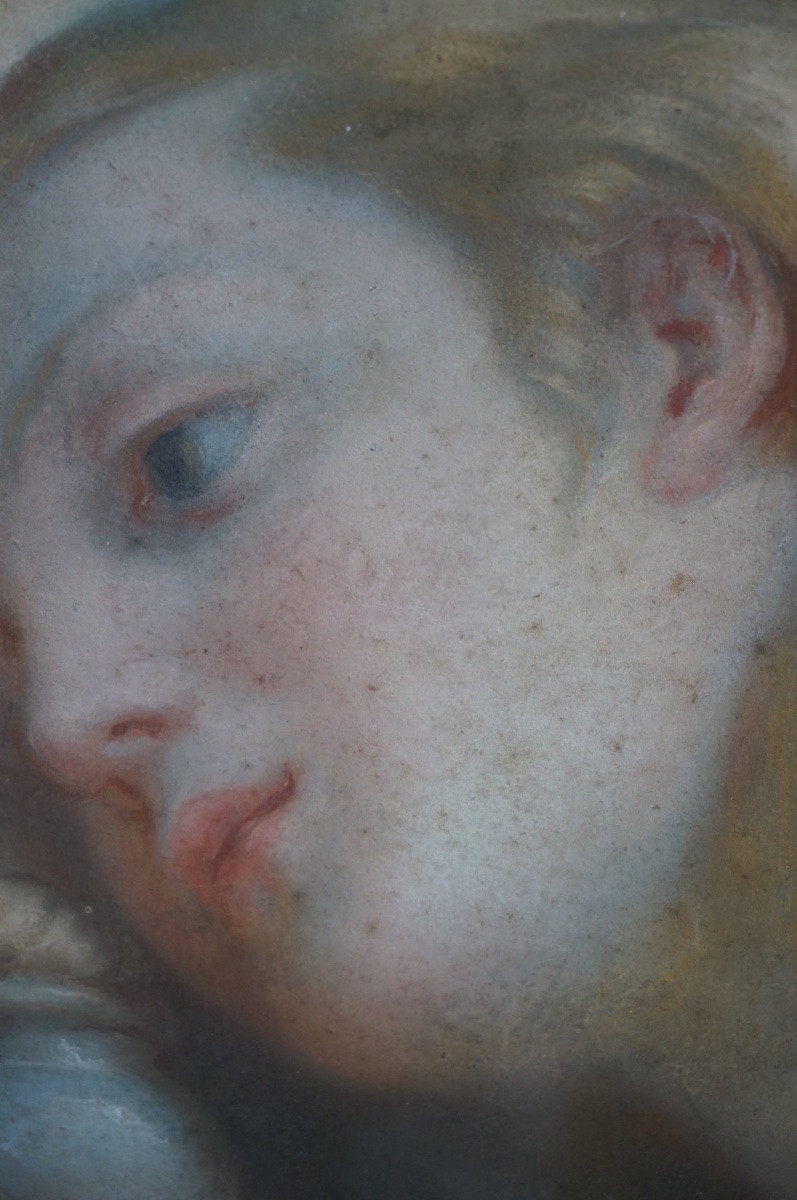 Mary Magdalene, Pastel On Paper, Refers To Il Giorno By Correggio, Antique Frame-photo-2