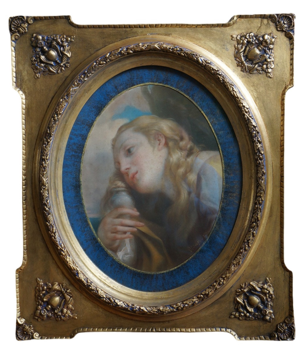 Mary Magdalene, Pastel On Paper, Refers To Il Giorno By Correggio, Antique Frame