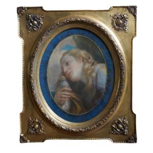 Mary Magdalene, Pastel On Paper, Refers To Il Giorno By Correggio, Antique Frame