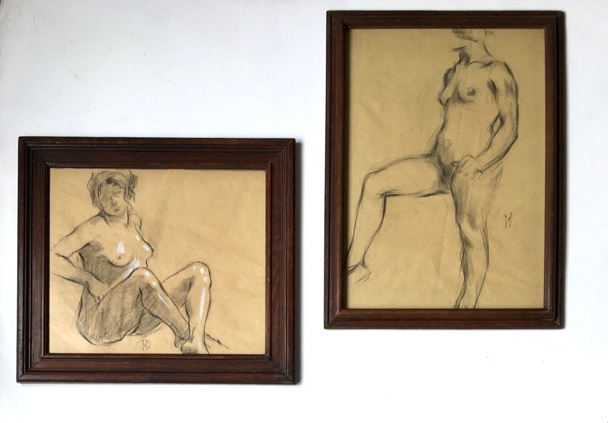 Deux  dessins de Jef Codron (1882-1942). " Nus".  Années 20.