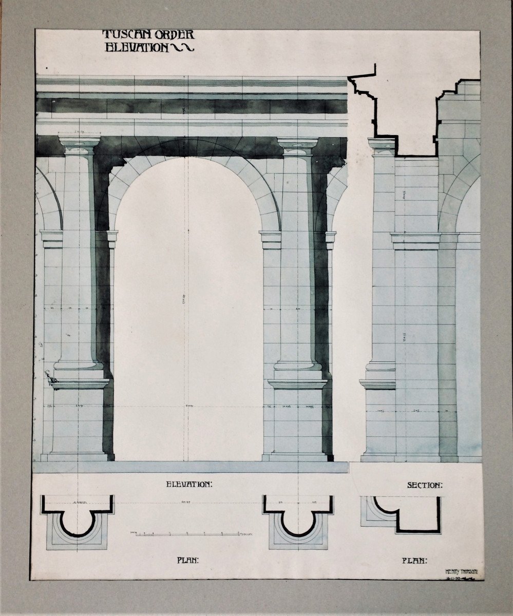 Henry Thomson (1880-1921). Paire d 'aquarelles d'architecture. 1899.-photo-3