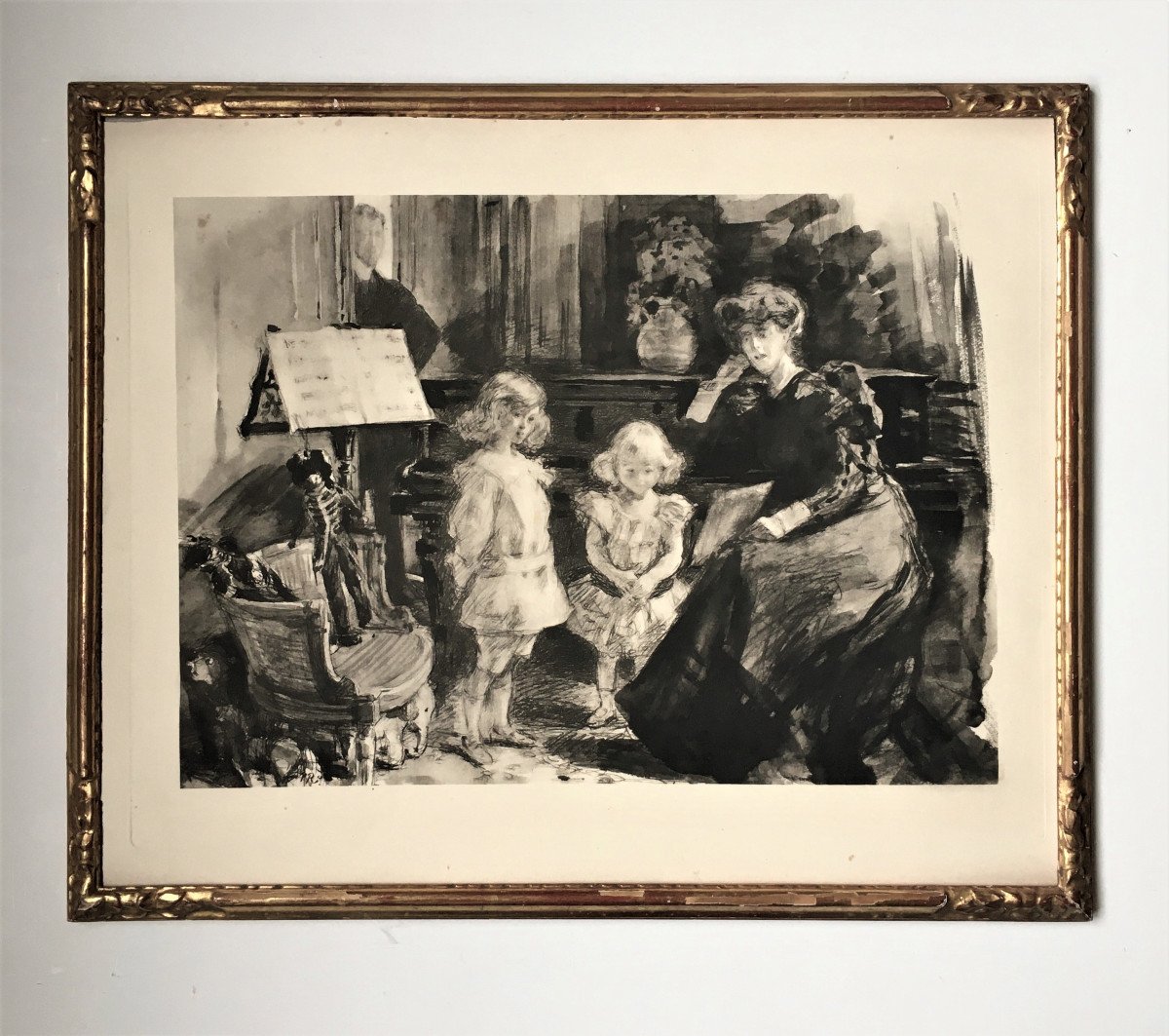 Paul Renouard (1845-1924). "the Music Lesson". Etching. Around 1900.