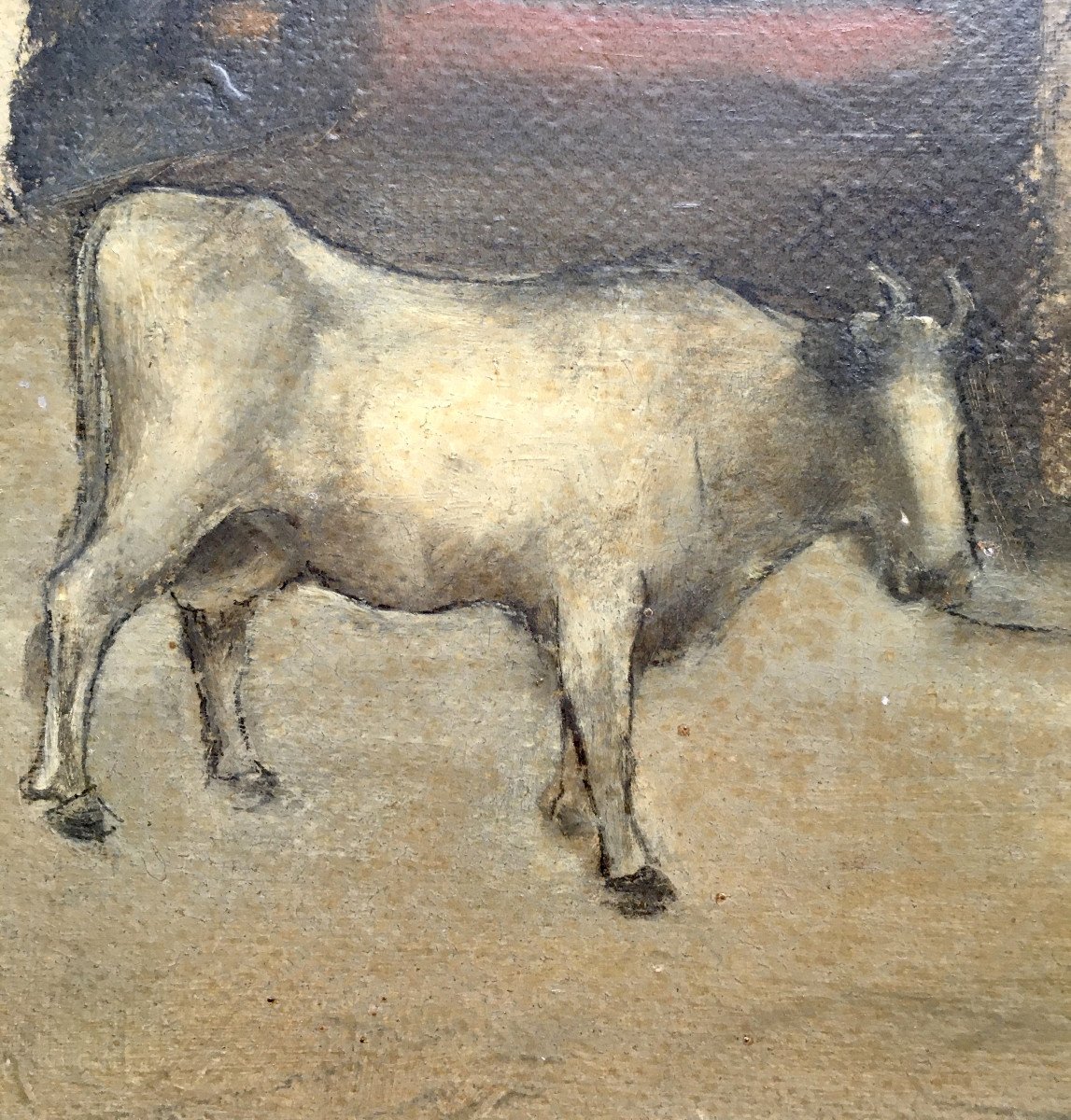 André Poffé (1911-1990). "Vache au clair de lune". Années 40. Huile sur carton.-photo-2