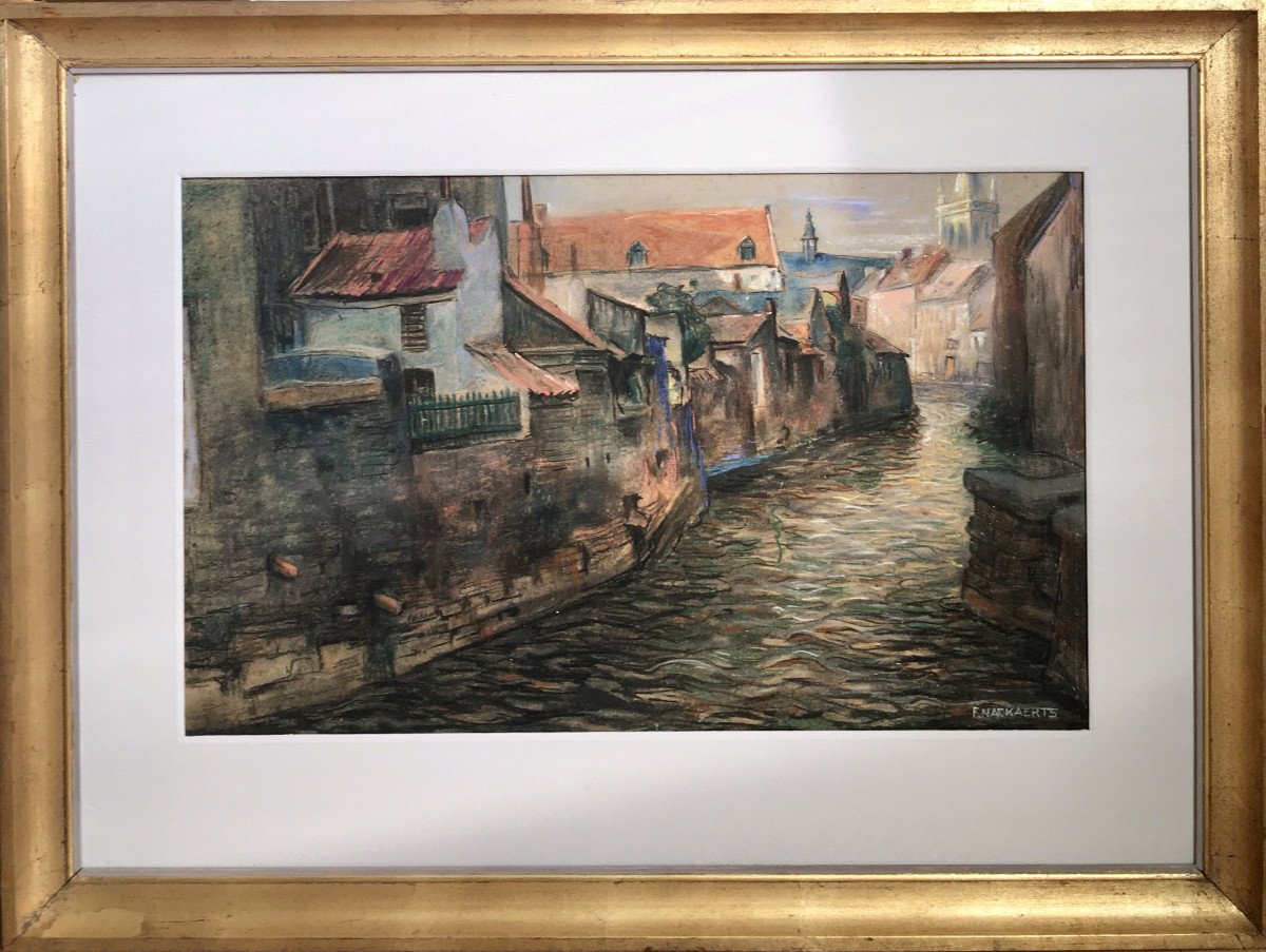 Frans Nackaerts (1884-1948). " Vue de Bruges". Pastel.