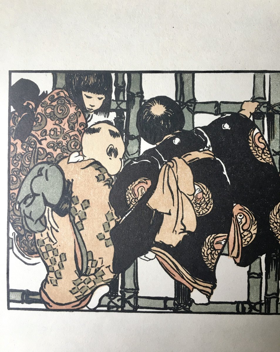 Helen Hyde (1868-1919). "the Bamboo Fence". Color Woodcut. Around 1900.-photo-3