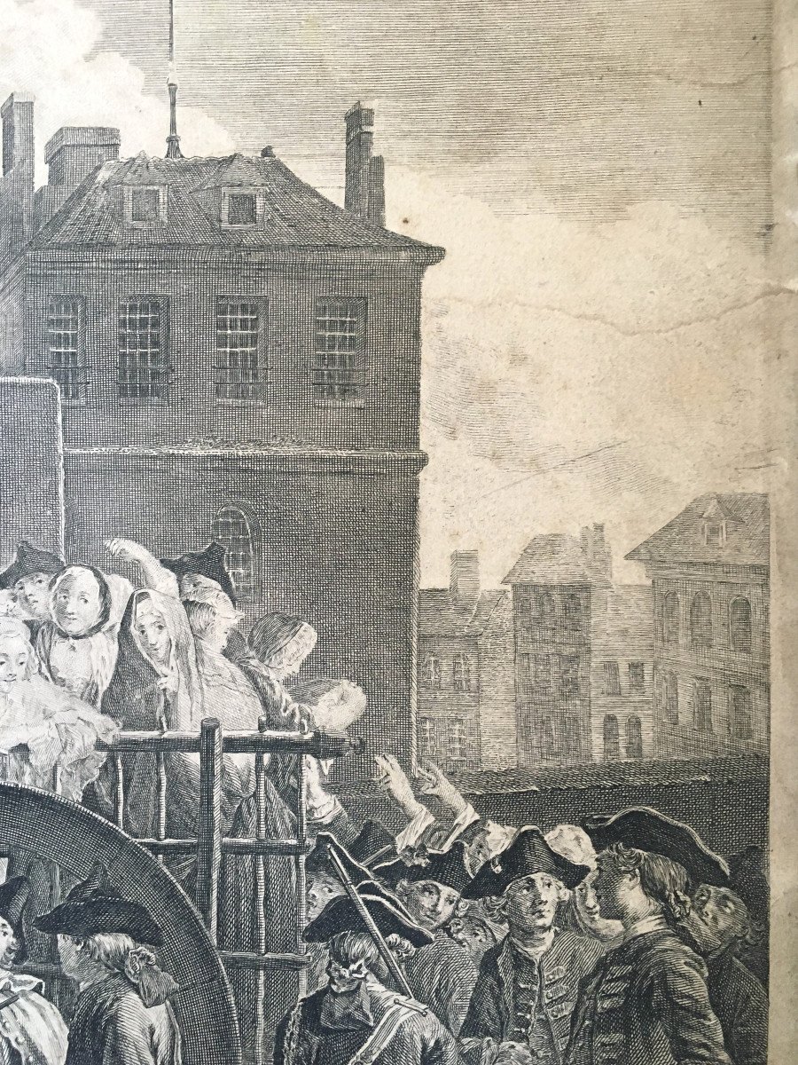 Jean-charles Le Vasseur (1734-1816). “transporting The Girls Of Joy To The Hospital”. 18th Century Engraving-photo-2