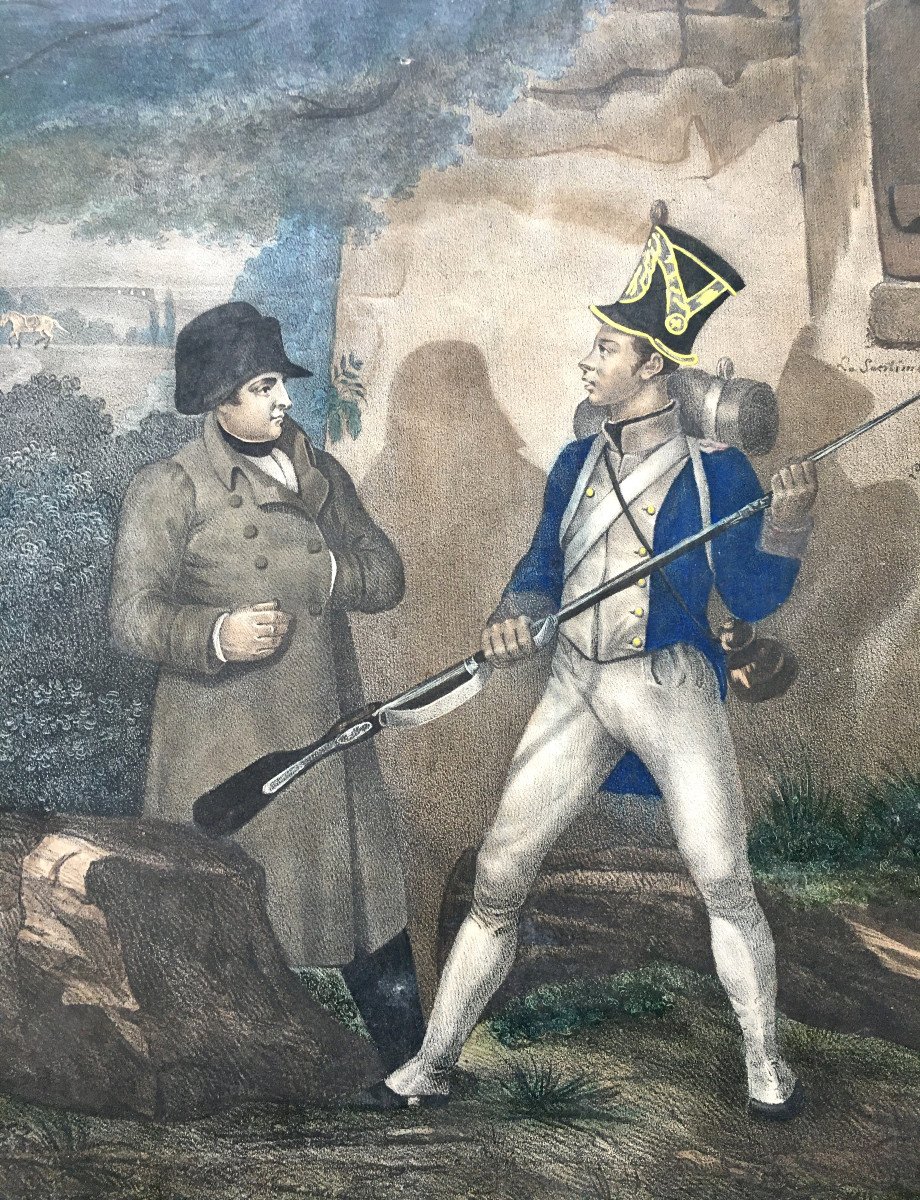 Napoléon. Lithographie rehaussée à l'aquarelle. "On ne passe pas". XIXe.-photo-3