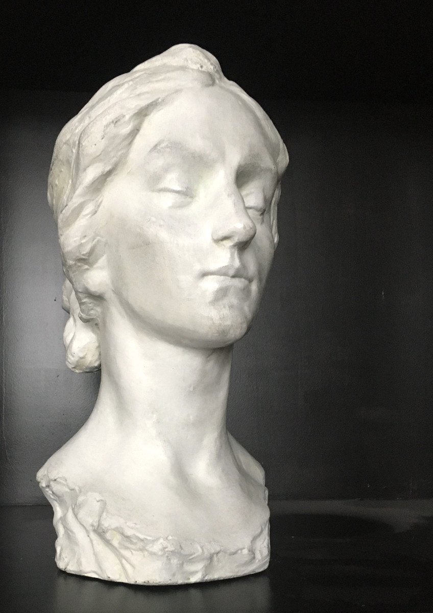 Léandre Grandmoulin (1873-1957). “meditative Young Woman”. 1900. Plaster.-photo-3