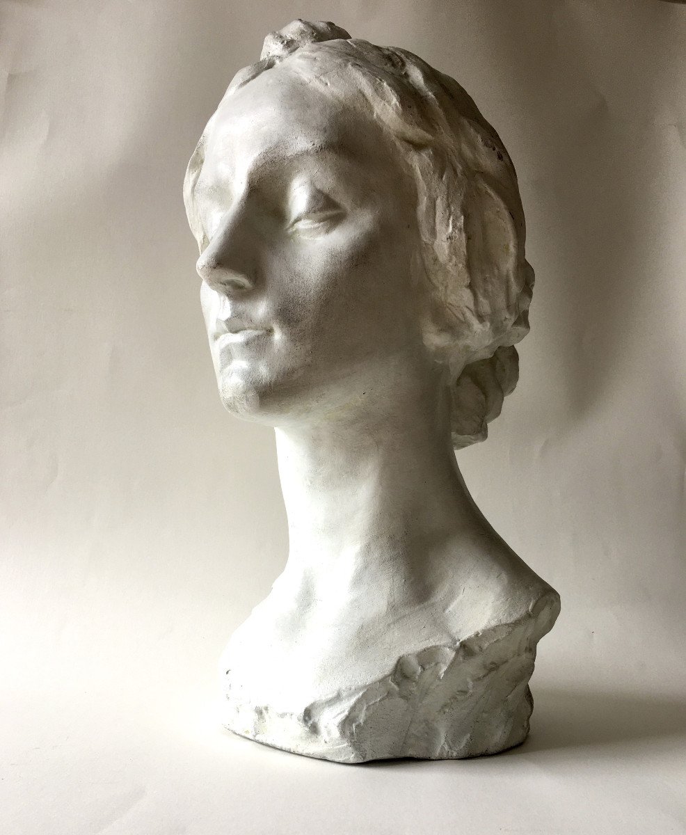 Léandre Grandmoulin (1873-1957). “meditative Young Woman”. 1900. Plaster.