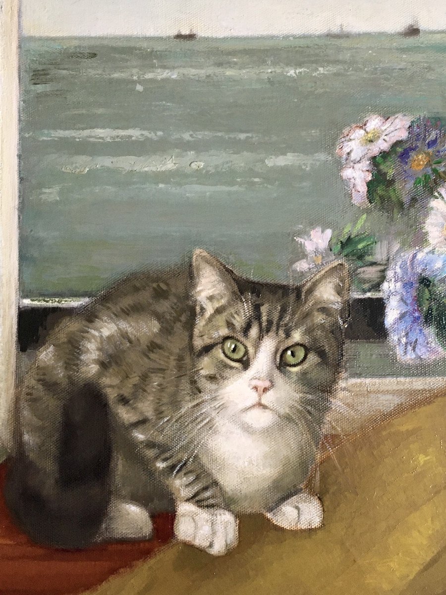 Antoinette de Littry (1905, France-1998). " Chat devant la mer". 1965.