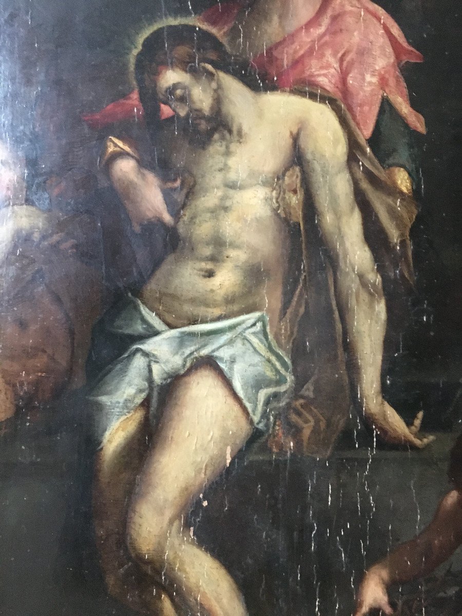Cercle de Bartholomeus Spranger . "Le Christ mort soutenu par les anges". XVIe-XVIIe.-photo-2