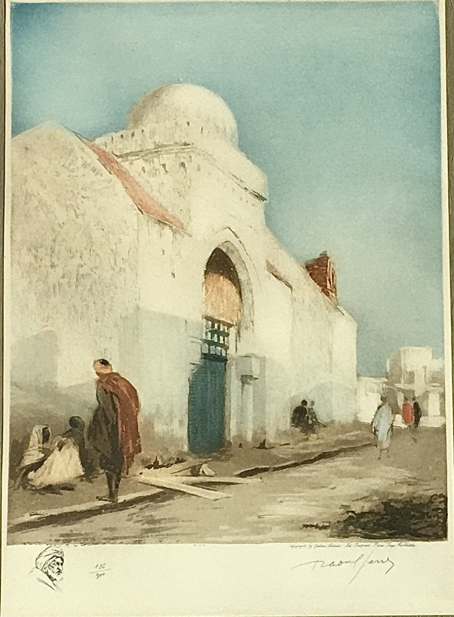 Raoul Serres (1881-1971). “mosque In North Africa”. Aquatint. Early 20th Century.-photo-2