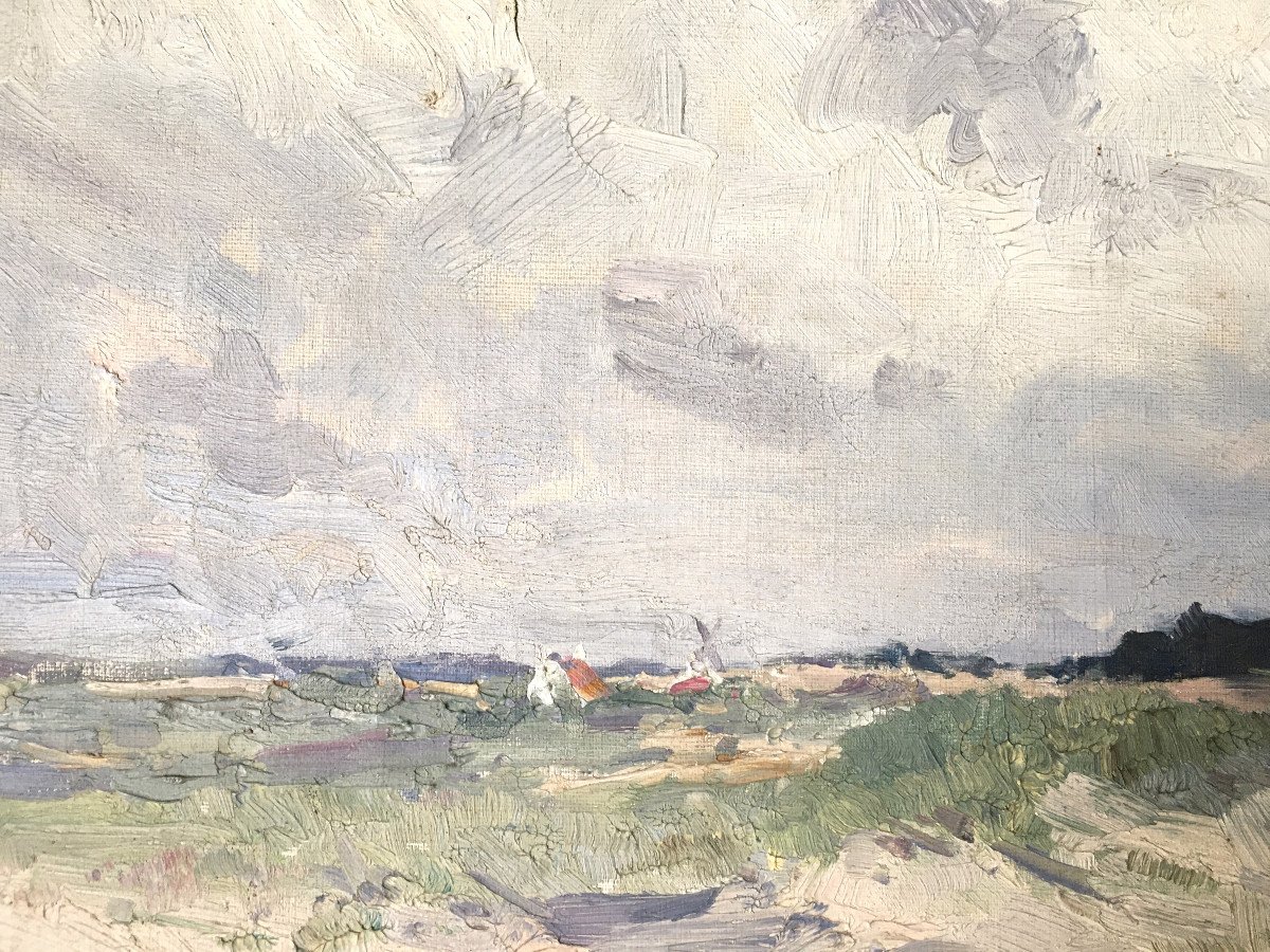 Maurice Hagemans (Liège, 1852-Ixelles, 1917). " Vue de La Panne". Impressionnisme. XIXe.-photo-2