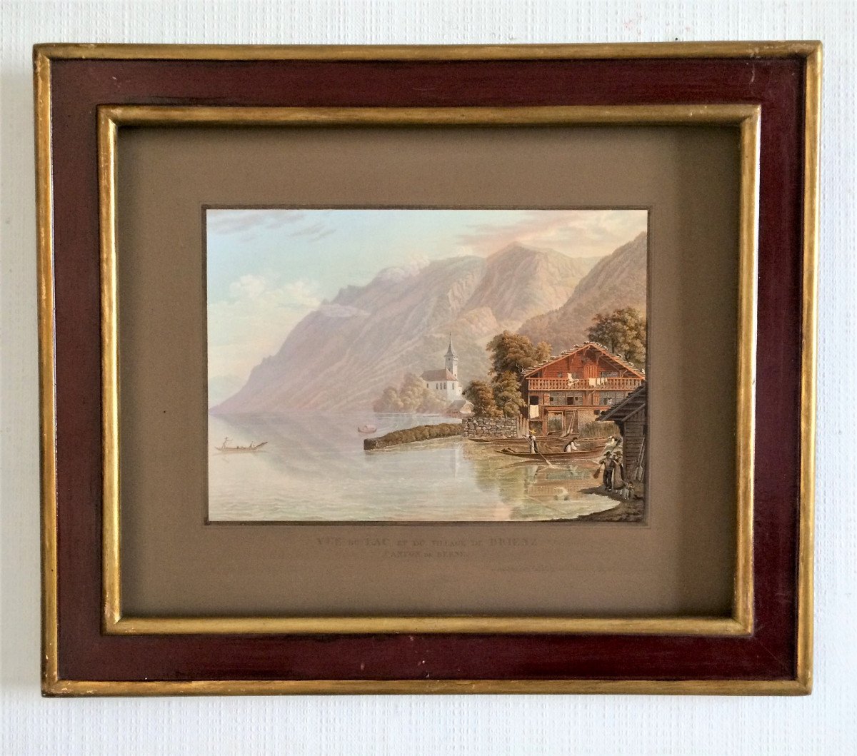 Samuel Grundman. "view Of The Lake And The Village Of Brienz". (canton Of Bern). Gouache Aquatint.