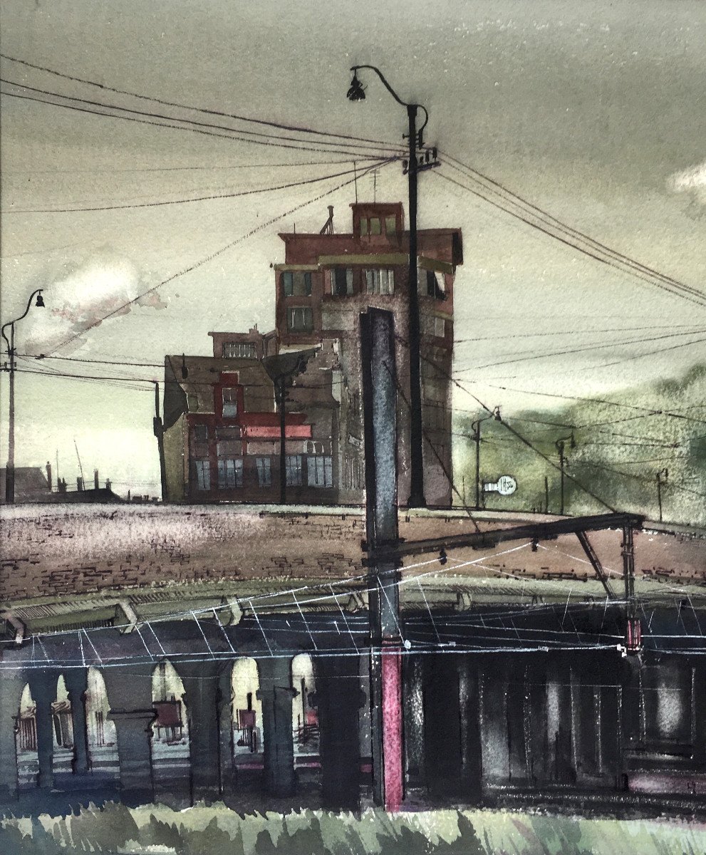 Pierre Willy De Muylder (1921-2013). “railway Landscape”. 1955. Surrealism.-photo-3