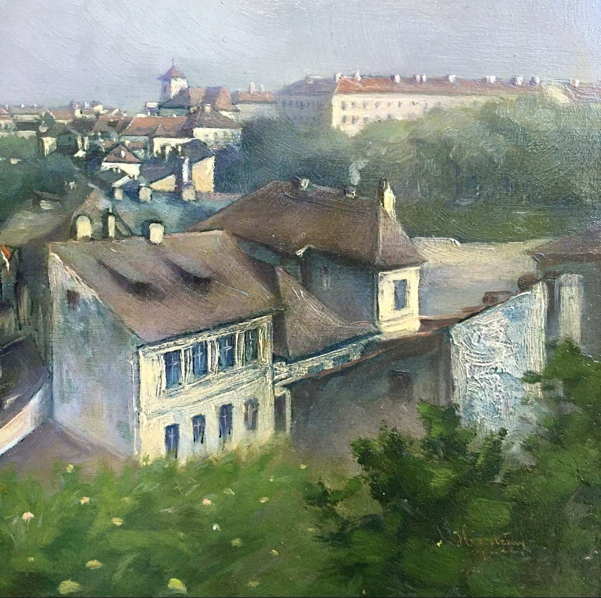 Bohumil Gottlieb Hradecny (1876-1960). "the Surroundings Of Prague Castle". Oil On Copper.-photo-2