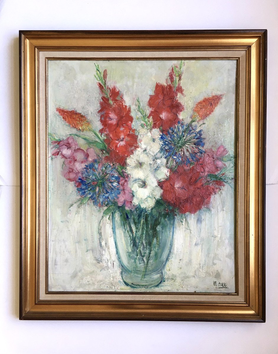 Marguerite Stekke (1886-1962). “gladiolus And Agapanthus”.-photo-1