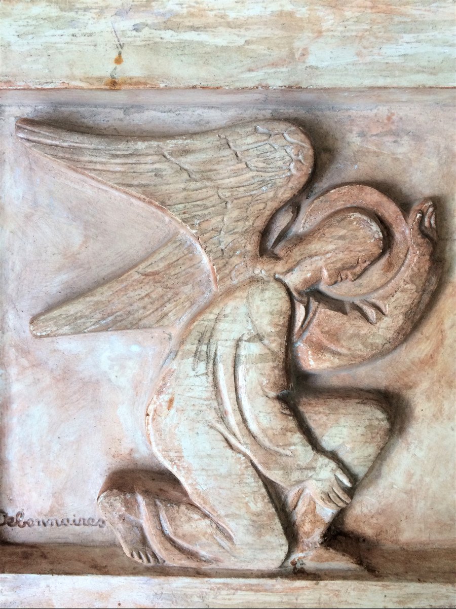 Fernand Debonnaires (1907-1997). "the Annunciation". Original Plaster. 1930s. -photo-3