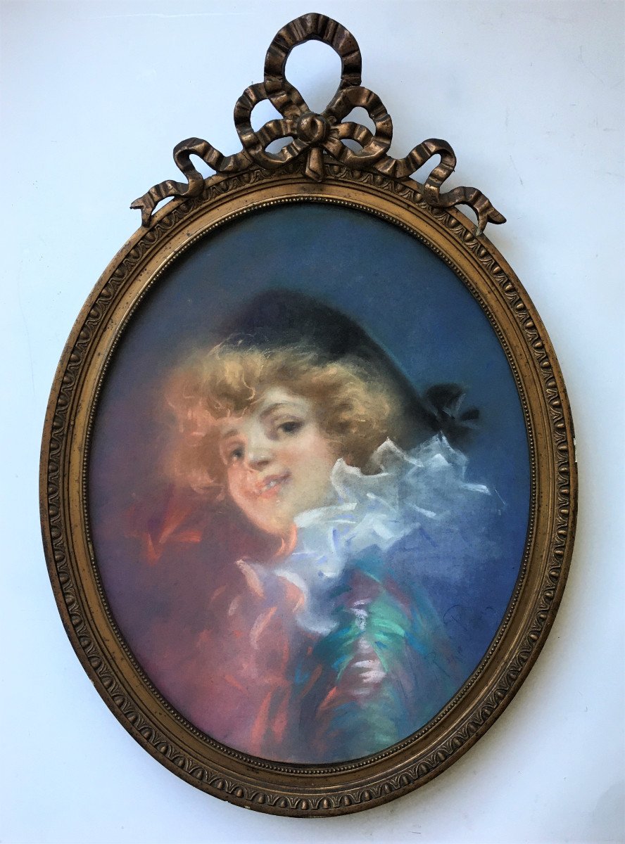 René Péan (1875-1955). " Portrait de femme en Arlequin". Vers 1910. Pastel sur toile.