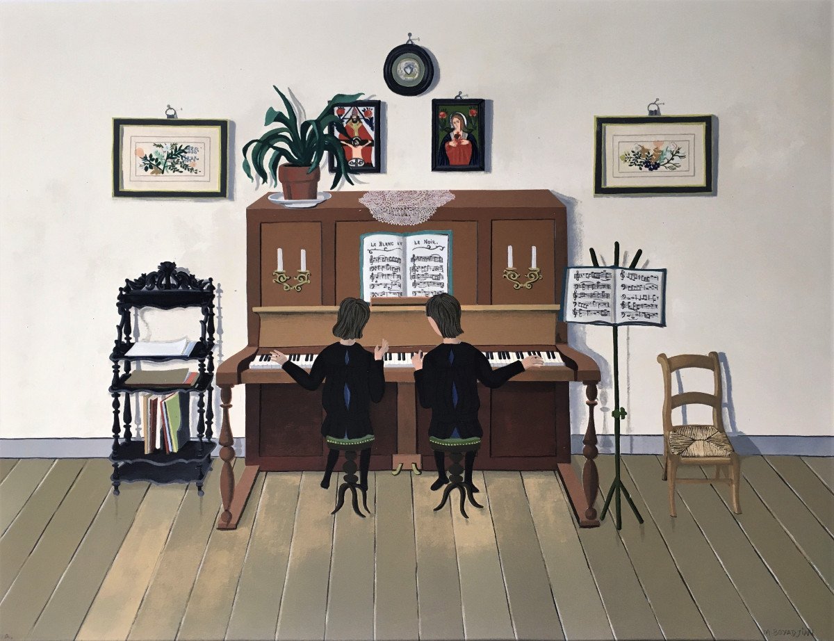 Micheline Boyadjian (1923-2019). "piano For Four Hands". 1966. Silkscreen. Naive Art.-photo-2