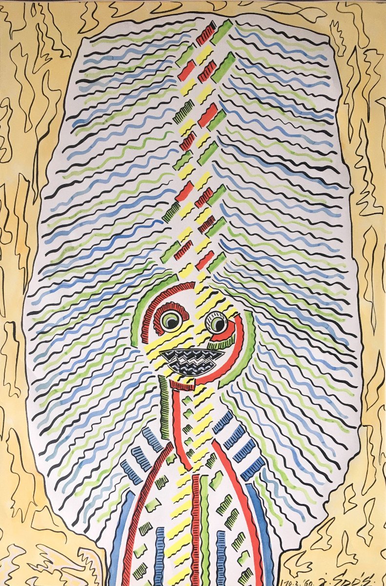 Joska Soos (1921-2008). "Totem". 1960. Gouache.-photo-2