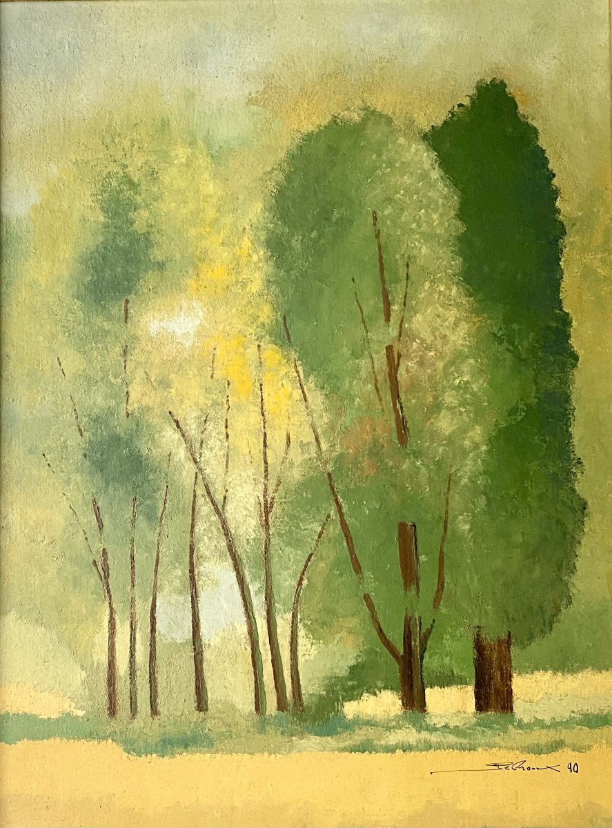 Georges Debroux. "trees". Oil On Panel. 1990.