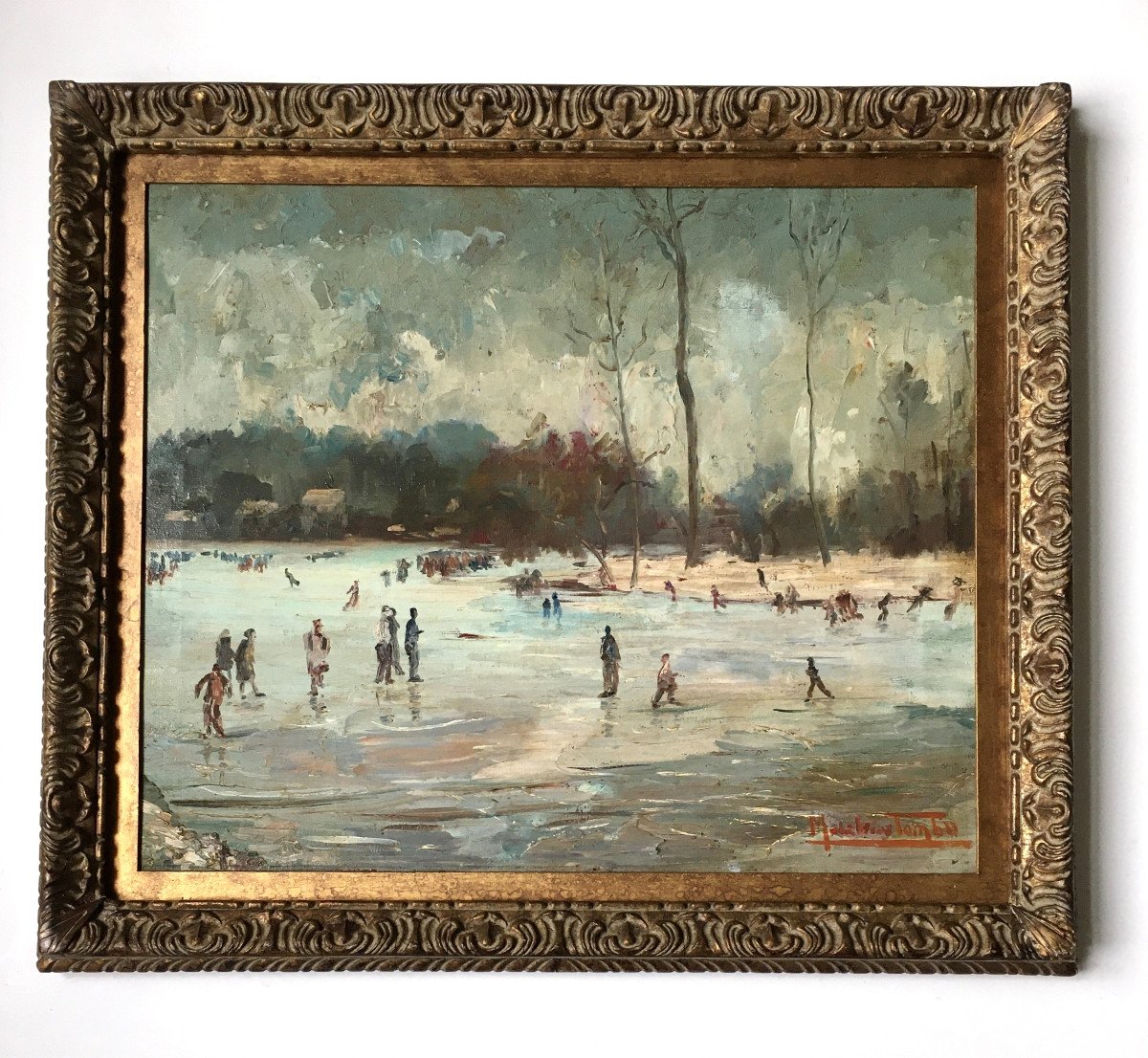 Madeleine Tombu (1897-1995) " Patineurs sur un lac gelé". Vers 1930.