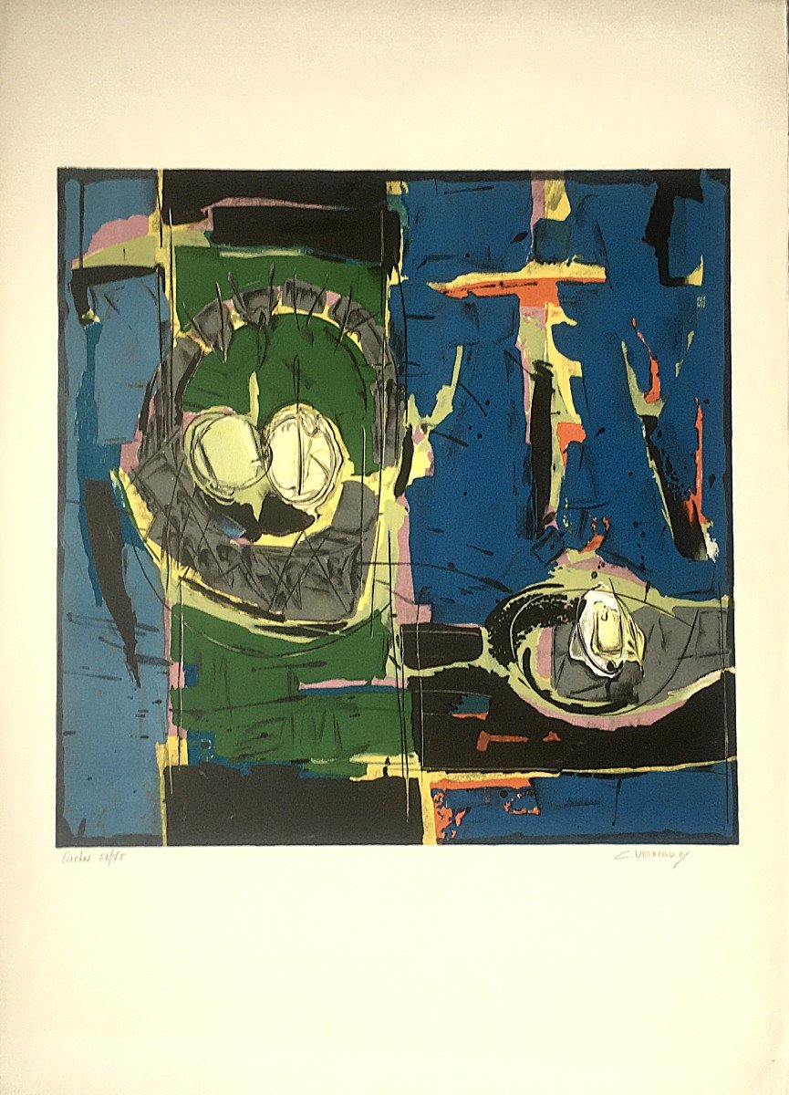 Claude Venard (Paris,1913-1999). Lithographie "Composition ". 1962.-photo-2