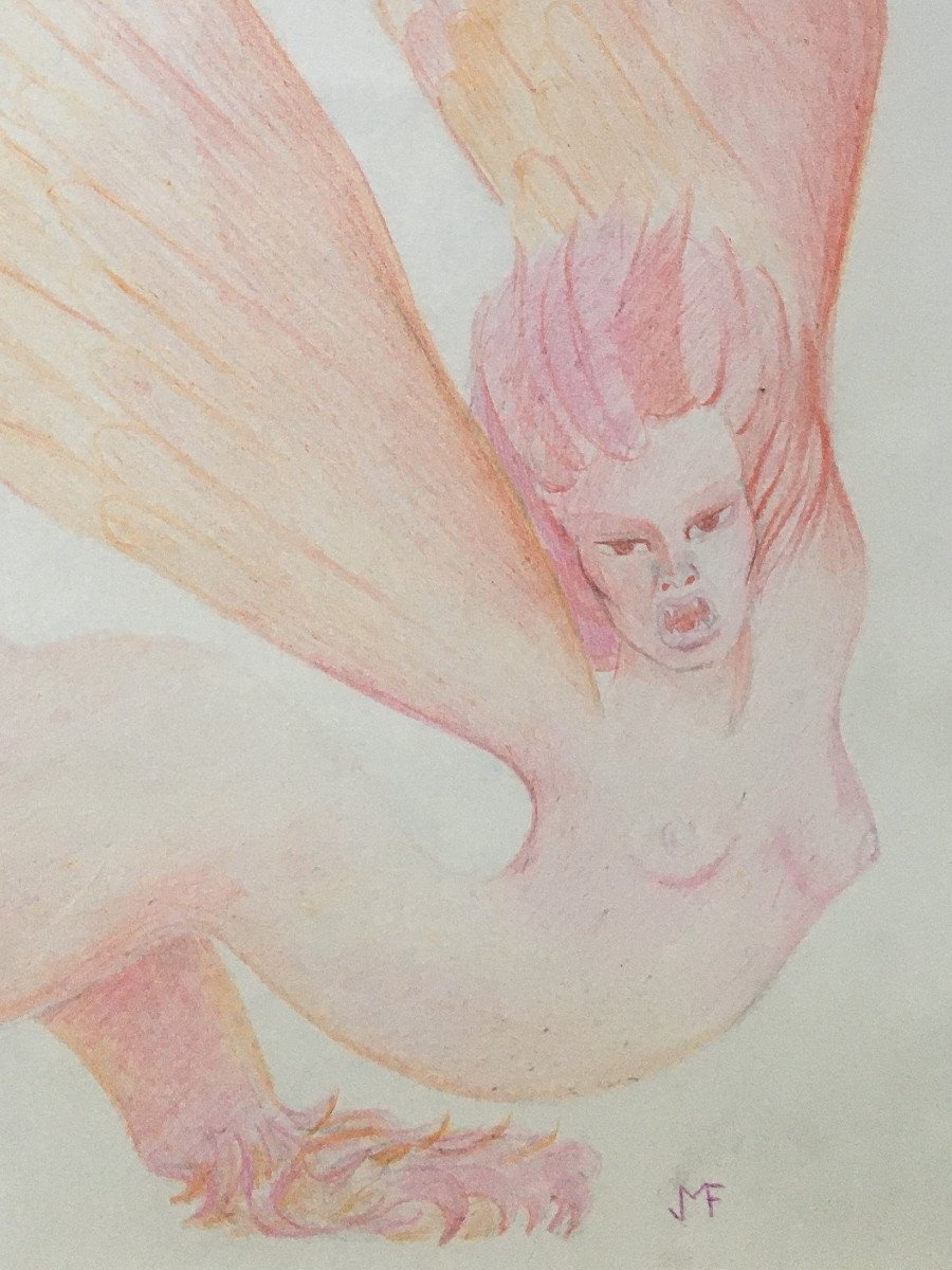 Jean-marie Fievez (1949-2007). "cherubin". Pencil. 1970s.-photo-2