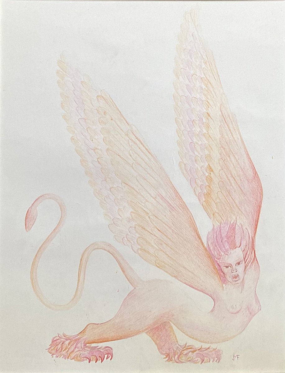 Jean-marie Fievez (1949-2007). "cherubin". Pencil. 1970s.-photo-3