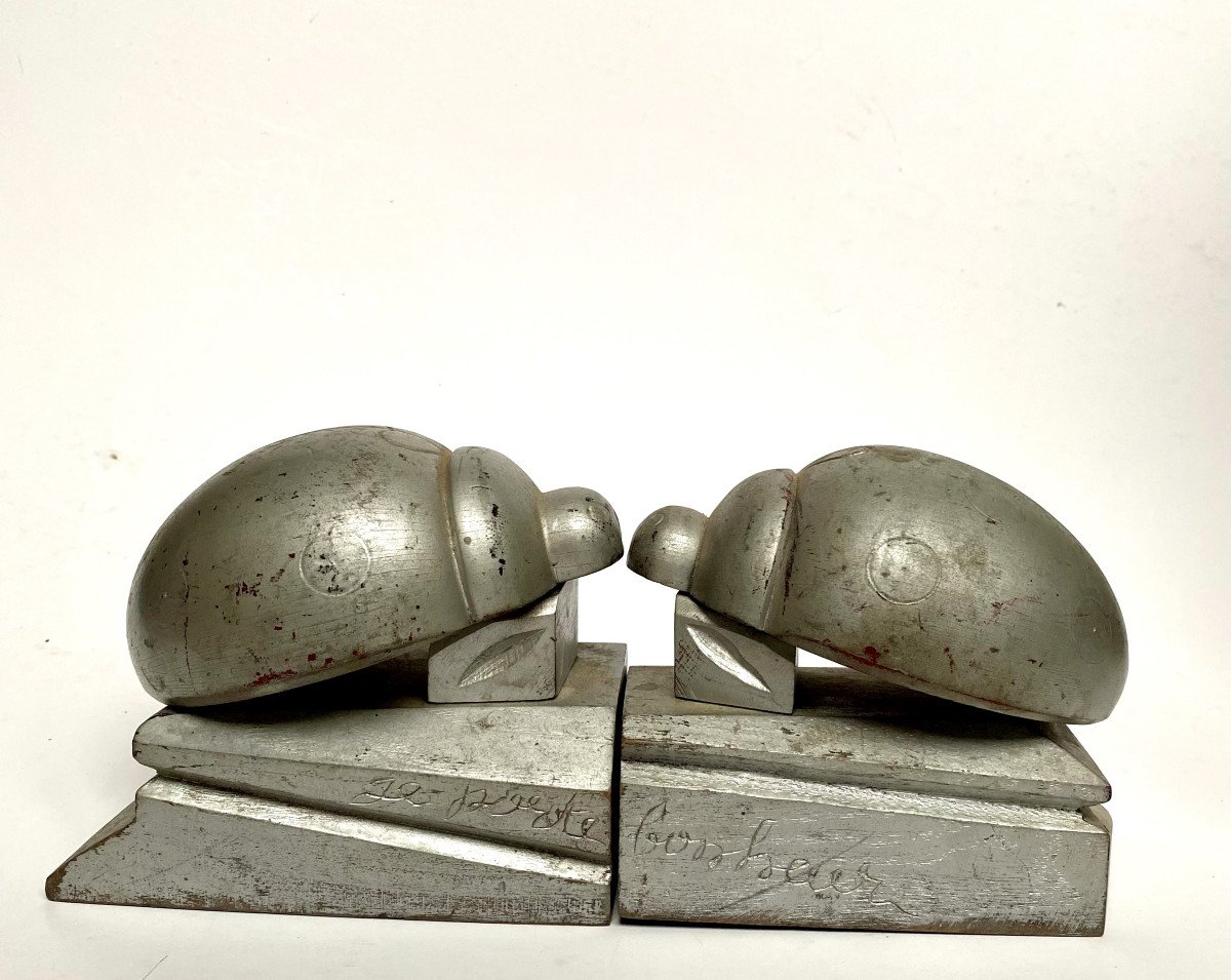 Art Deco. Wooden Ladybug Bookends. "i Bring Good Luck".